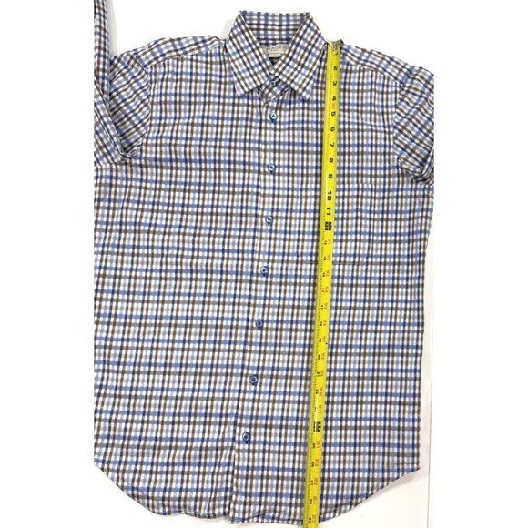 Hagen Carmel CA Shirt Mens Size Medium Blue Brown Check Stripes Business Preppy - Picture 10 of 10